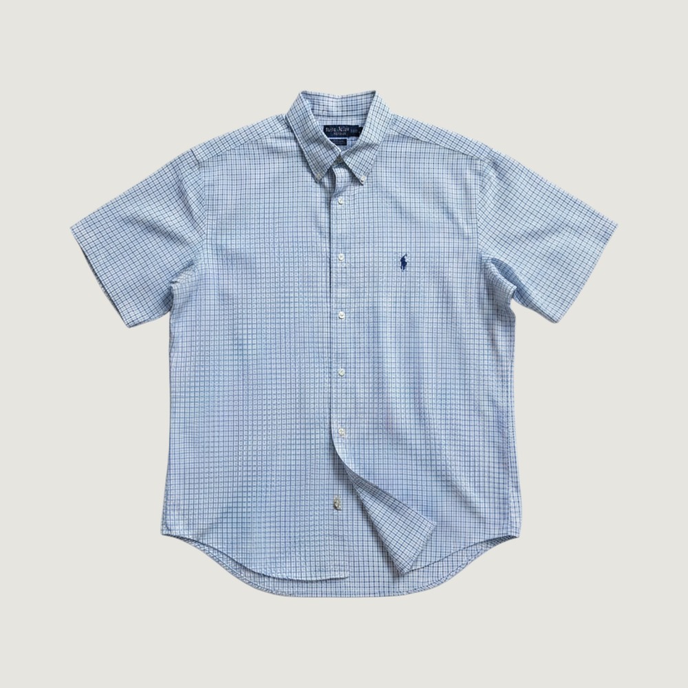 Polo Ralph Lauren Yarmouth Mens 16.5 Blue White Check Short Sleeve Button Down